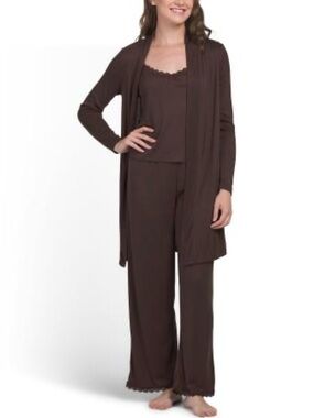 Rachel Ashwell luxury 3 piece sleepwear :lounge set size S brown